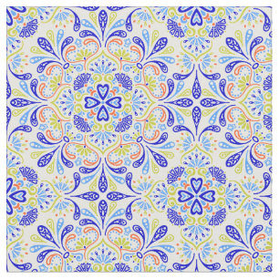 Tissu Motif kaléidoscope bleu et vert
