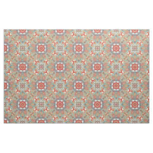 Tissu Motif Kaléidoscope Rouge Turquoise Sarcelle Rétro
