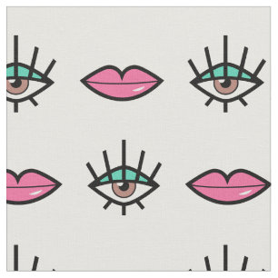 Tissu Motif Kitschy de yeux et de lèvres