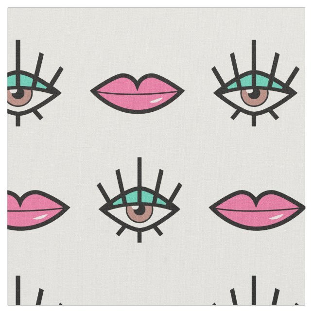 Tissu Motif Kitschy des yeux et des lèvres (Fermer)