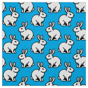 Tissu Motif lapins - noir et blanc avec ciel bleu