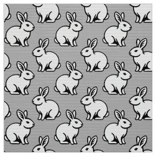 Tissu Motif lapins - Noir et Blanc avec gris clair