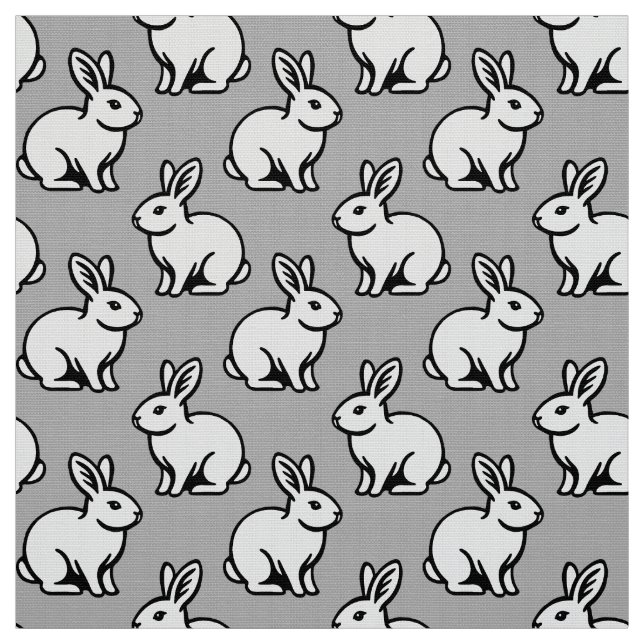 Tissu Motif lapins - Noir et Blanc avec gris clair (Échantillon)