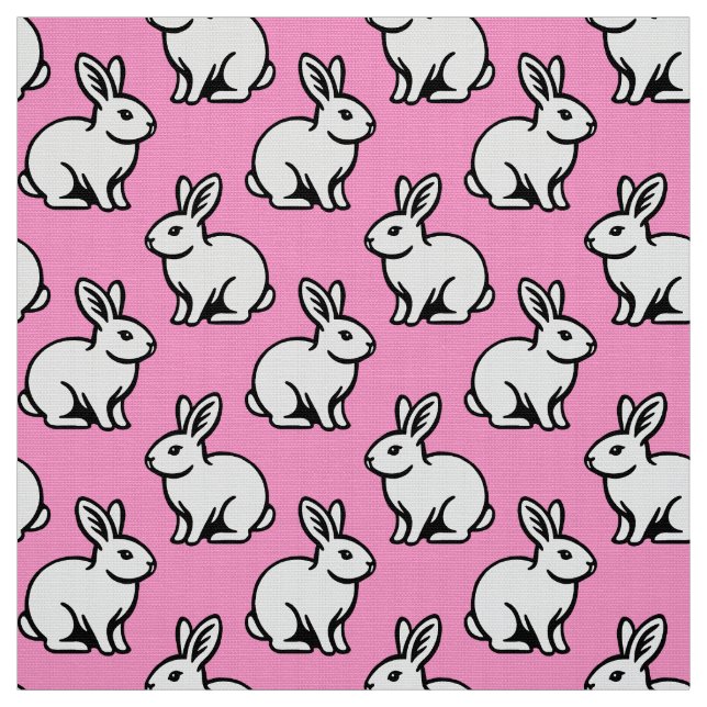 Tissu Motif lapins - noir et blanc avec rose (Échantillon)
