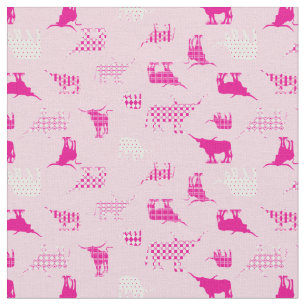 Tissu Motif Longhorns à motifs roses