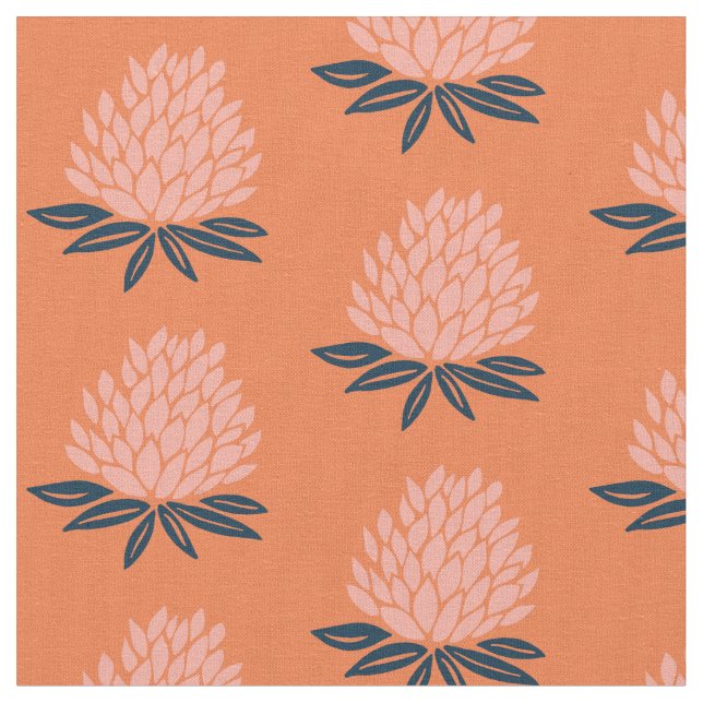 Tissu Motif Lotus Nénuphar rose bleu orange (Fermer)