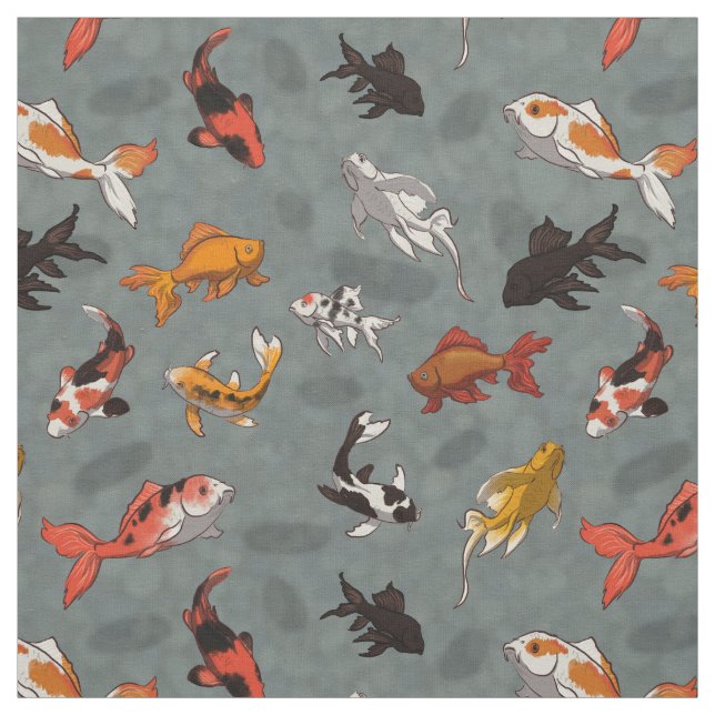 Tissu Motif lumineux d'étang à poissons de Koi (Échantillon)
