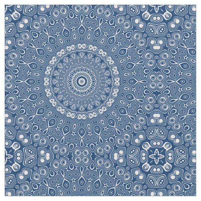 Tissu Motif Mandala Bleu Indigo (Fermer)