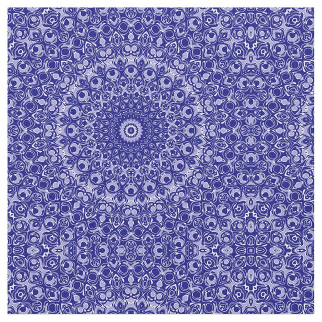 Tissu Motif Mandala Bleu Nuit et Blanc (Fermer)