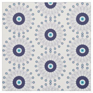 Tissu Motif Mandala Evil Eye en bleu et blanc