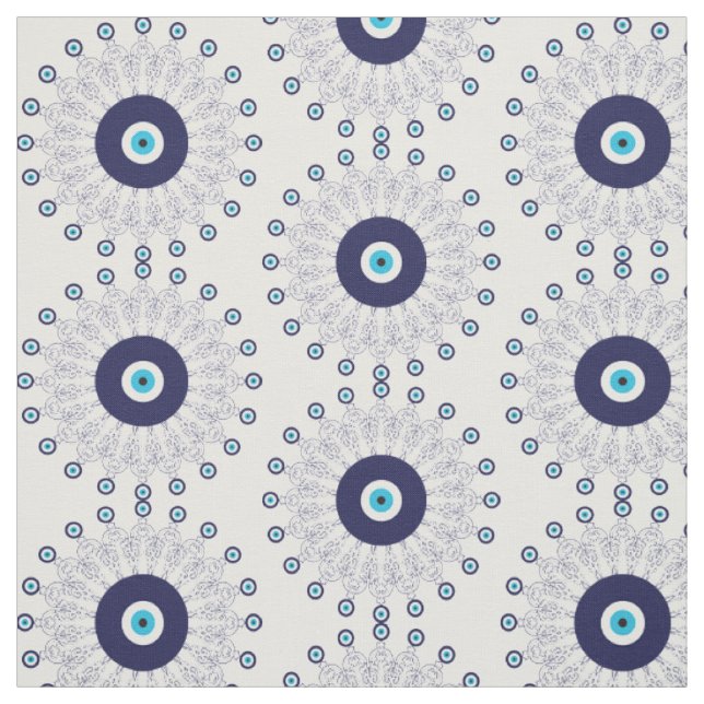 Tissu Motif Mandala Evil Eye en bleu et blanc (Échantillon)