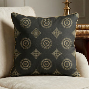 Tissu Motif mandala or faux élégant sur fond noir