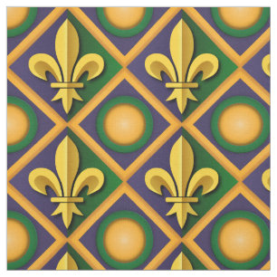 Tissu Motif mardi à la fleur de lis dorée