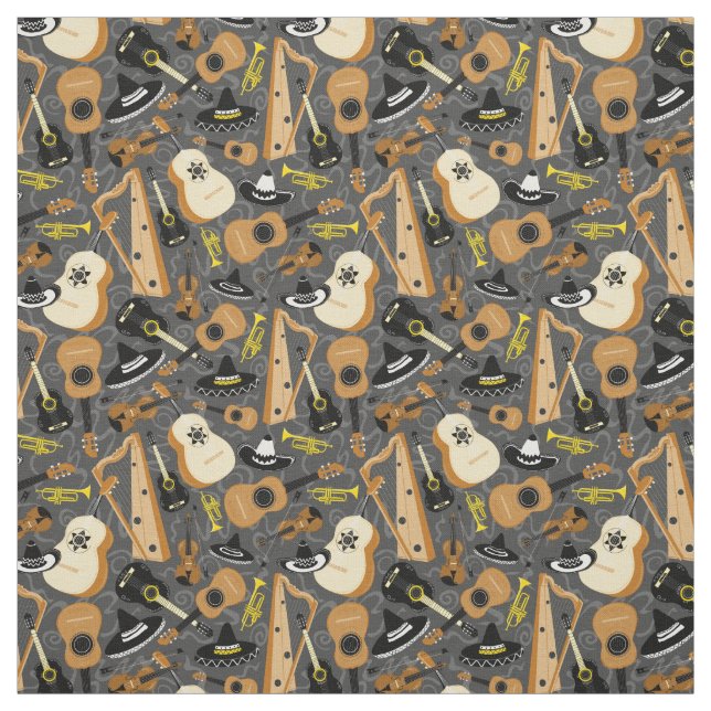 Tissu Motif Mariachi Orchestra Instruments (Échantillon)