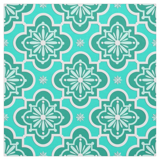 Tissu Motif marocain en tuiles - Turquoise et Aqua (Échantillon)