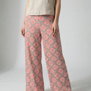 Tissu Motif marocain ethnique rouge blanc gris