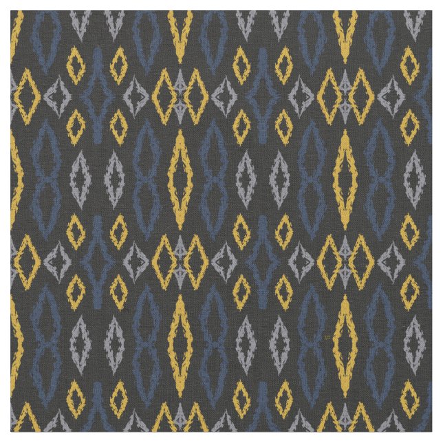 Tissu Motif marocain Ikat noir jaune bleu (Fermer)