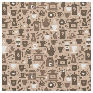 Tissu Motif marron à thème café Barista