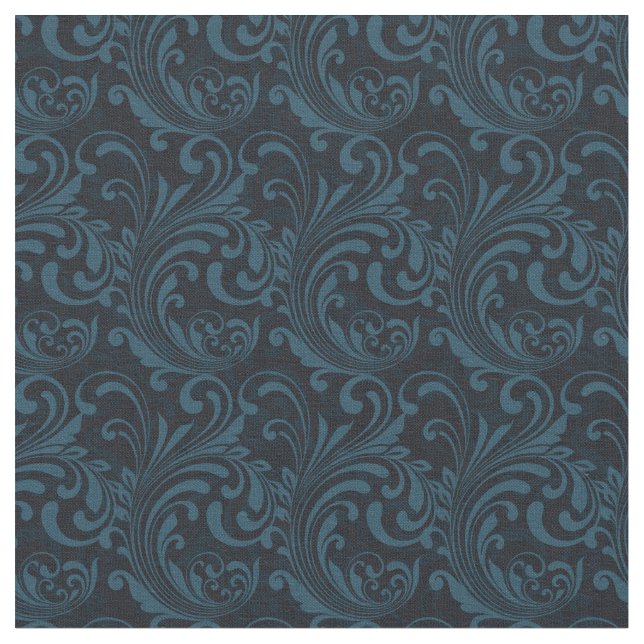Tissu Motif Masculin Dark Damask bleu Black Swirl (Fermer)