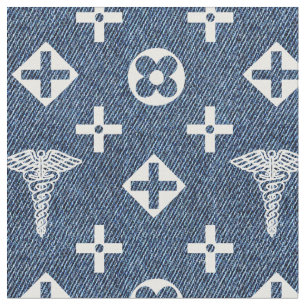 Tissu motif Médicale. Logo des médecins. Jeans bleus