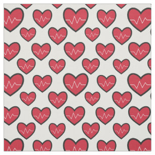 Tissu Motif Médicale Red ECG Hearts