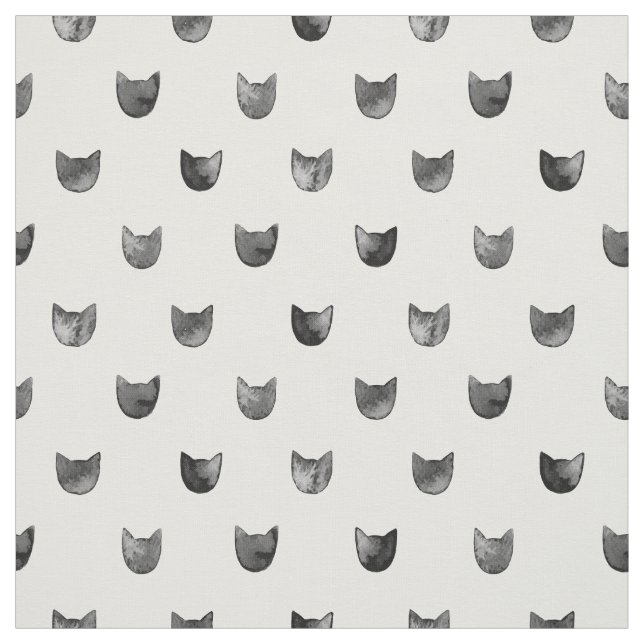 Tissu Motif mignon chic noir et blanc de chat (Échantillon)