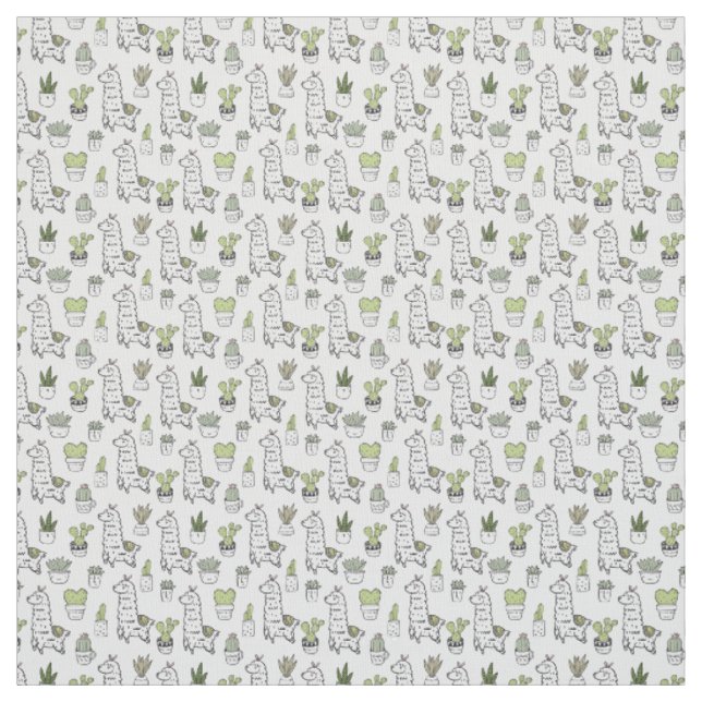 Tissu Motif mignon d'alpaga et de cactus (Échantillon)
