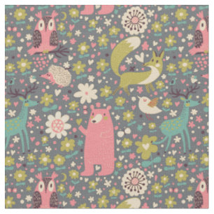 Tissu Motif mignon d'animaux de forêt