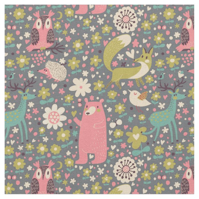 Tissu Motif mignon d'animaux de forêt (Fermer)