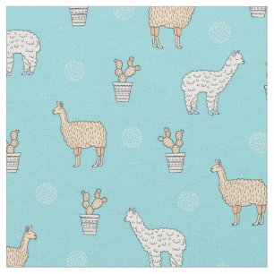 Tissu Motif mignon de cactus de lama d'alpaga