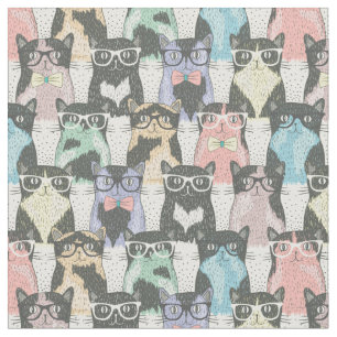 Tissu Motif mignon de chats de hippie