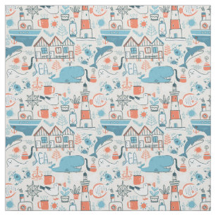 Tissu Motif mignon de griffonnage de la Mer du Nord