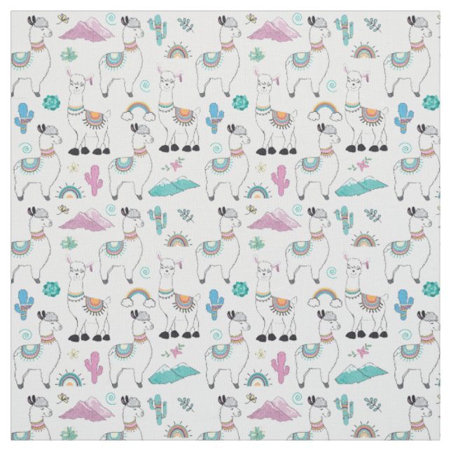 Tissu Motif mignon de lama de bande dessinée (Échantillon)