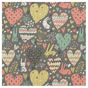 Tissu Motif mignon de lapins d'amour avec des coeurs