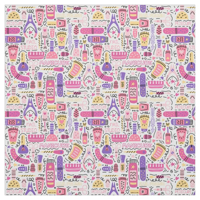 Tissu Motif mignon de manucure de griffonnage (Échantillon)