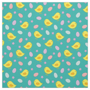 Tissu Motif mignon de Pâques avec des poulets, oeufs,