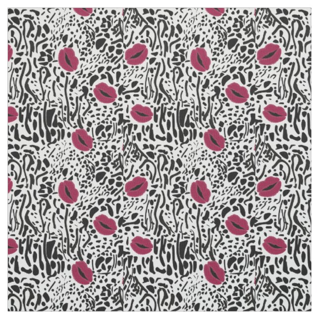 Tissu Motif moderne des lèvres B&W de rouge à lèvres (Échantillon)