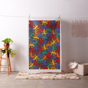 Tissu Motif Mosaic Geckos - Couleur Terre