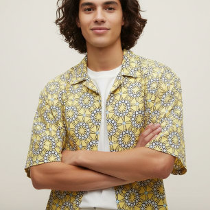 Tissu Motif Mosaïque Marocaine Jaune Noir et Blanc