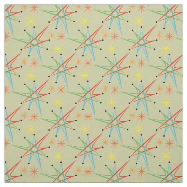Tissu Motif multicolore rétro étoile atomique (Échantillon)
