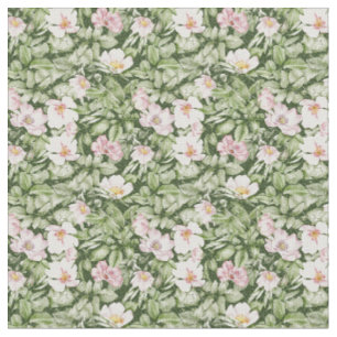 Tissu Motif naturel sans couture Fleurs vertes et roses