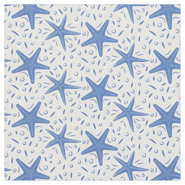 Tissu Motif Nautical Beach Blue Starfish (Fermer)