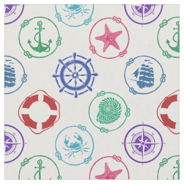 Tissu Motif nautique coloré (Fermer)