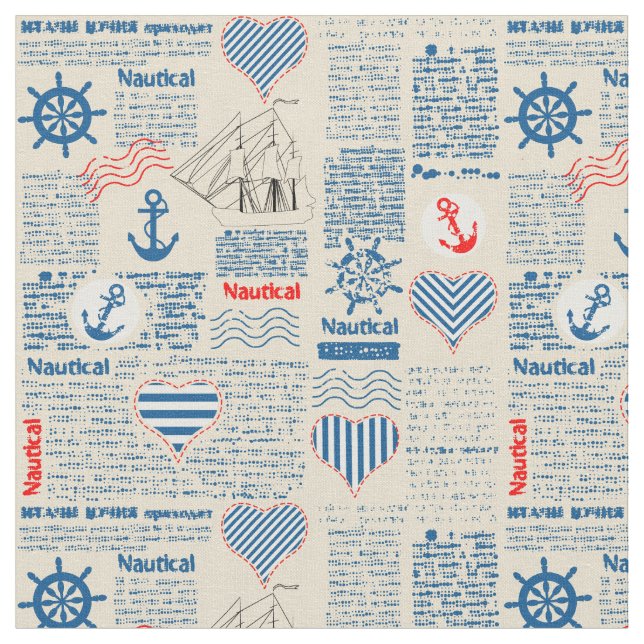 Tissu Motif nautique de journal (Fermer)