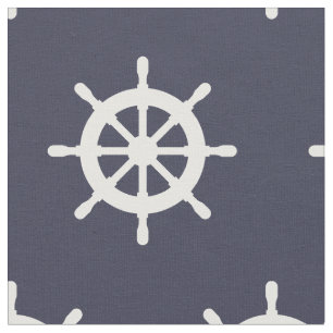 Tissu Motif nautique de roue de bateau de bleu marine et