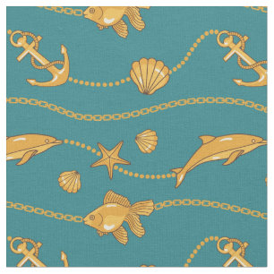 Tissu Motif nautique d'or