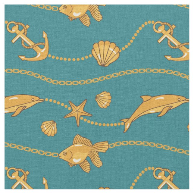 Tissu Motif nautique d'or (Fermer)