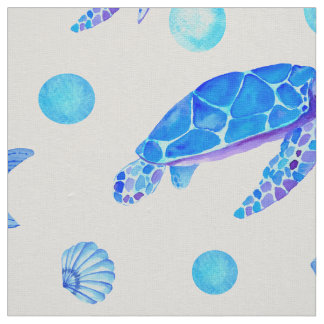 Tissu Motif nautique - Tortues et coquillages