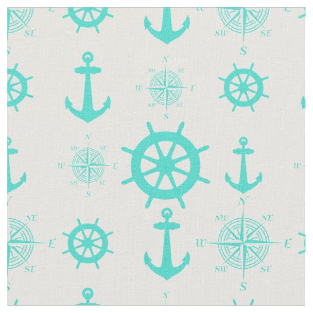 Tissu Motif nautique turquoise (Fermer)