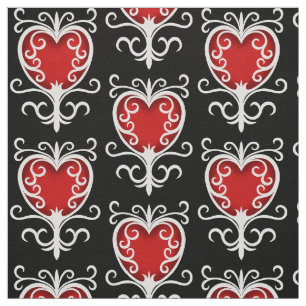 Tissu Motif noir blanc rouge de coeur